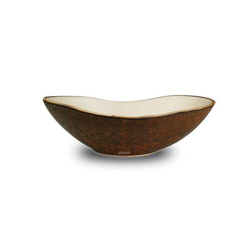Ceramic Portion Bowl Oval Copper Antique